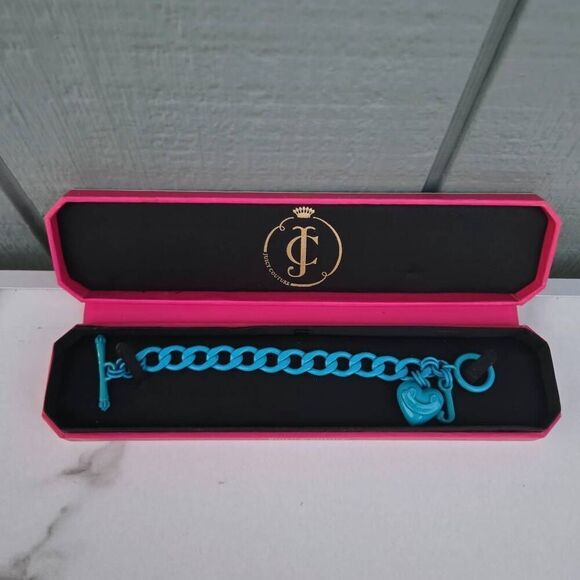 Juicy Couture Y2K Turquoise Enamel Puffy Heart Starter Charm Bracelet - Picture 2 of 7